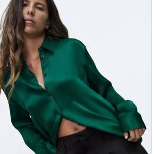 Emerald Green Satin Blouse Zara